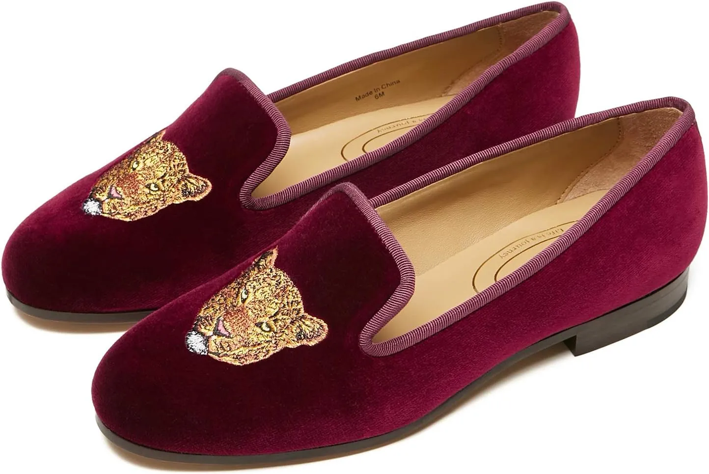 Journey West Women's Velvet Loafer Flat with Embroidery Velvet Slippers