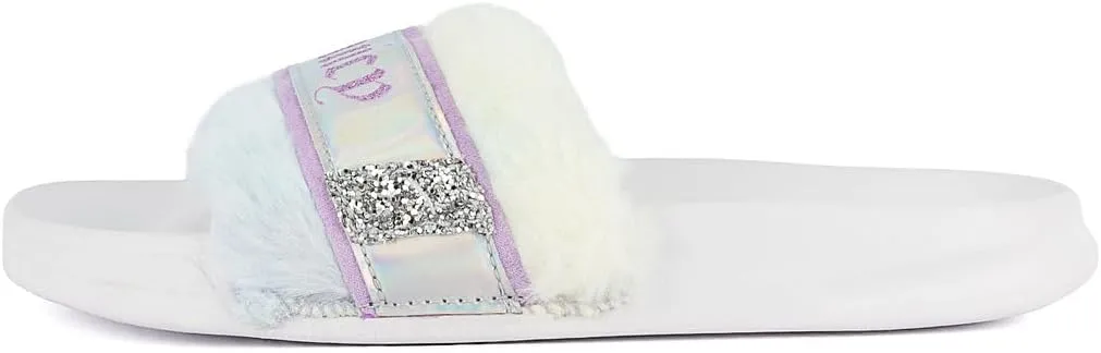 Juicy Couture Women's Fashionable Faux Fur Slide Sandals, Cozy Slip-On with EVA Sole for Indoor & Outdoor Slip-On