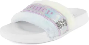 Juicy Couture Women's Fashionable Faux Fur Slide Sandals, Cozy Slip-On with EVA Sole for Indoor & Outdoor Slip-On