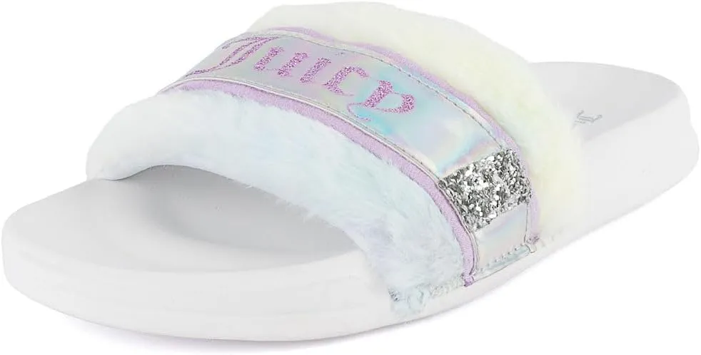 Juicy Couture Women's Fashionable Faux Fur Slide Sandals, Cozy Slip-On with EVA Sole for Indoor & Outdoor Slip-On