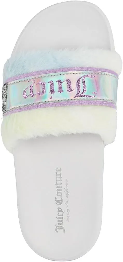 Juicy Couture Women's Fashionable Faux Fur Slide Sandals, Cozy Slip-On with EVA Sole for Indoor & Outdoor Slip-On