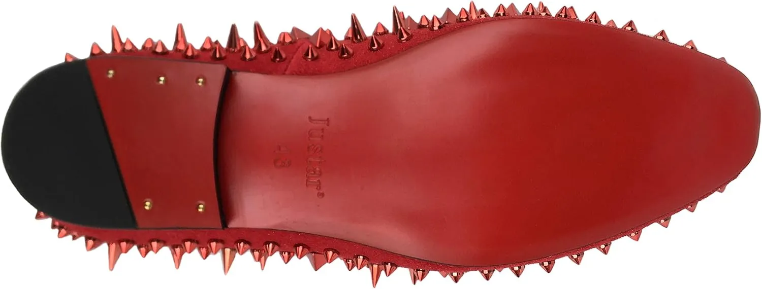 Justar Men's Leather Spikes Loafers Studded Dress Shoes Slip-on Flats Long Rivet Party Shoes