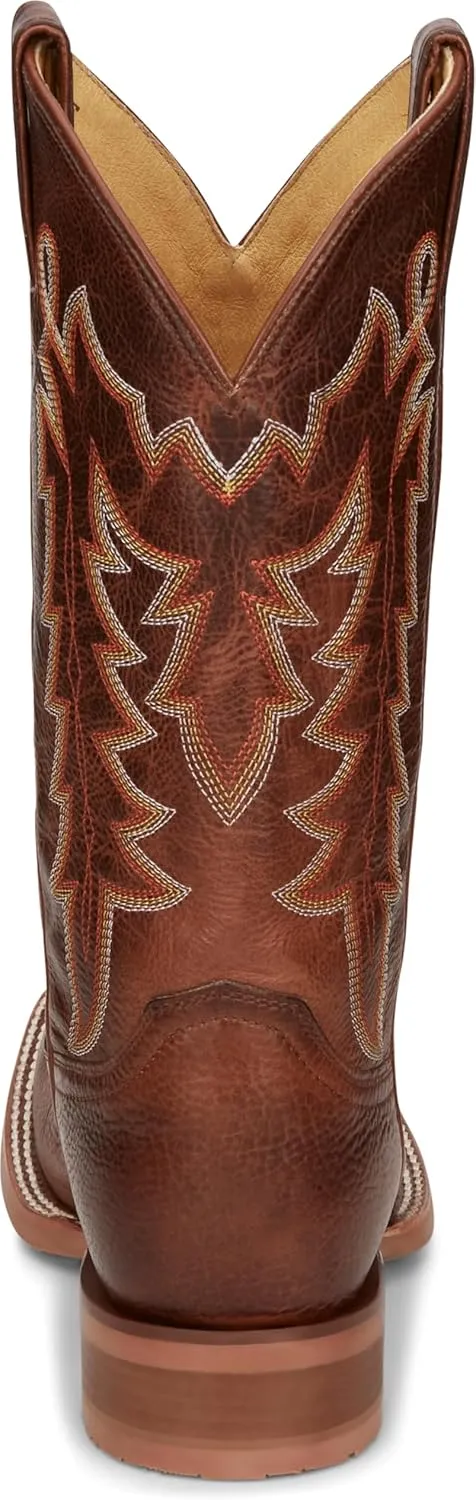 Justin Carsen 12" Square Toe Western Boot for Men - Hand-Distressed Leather, Bold Stitching, Orthotic Comfort, Rubber Outsole