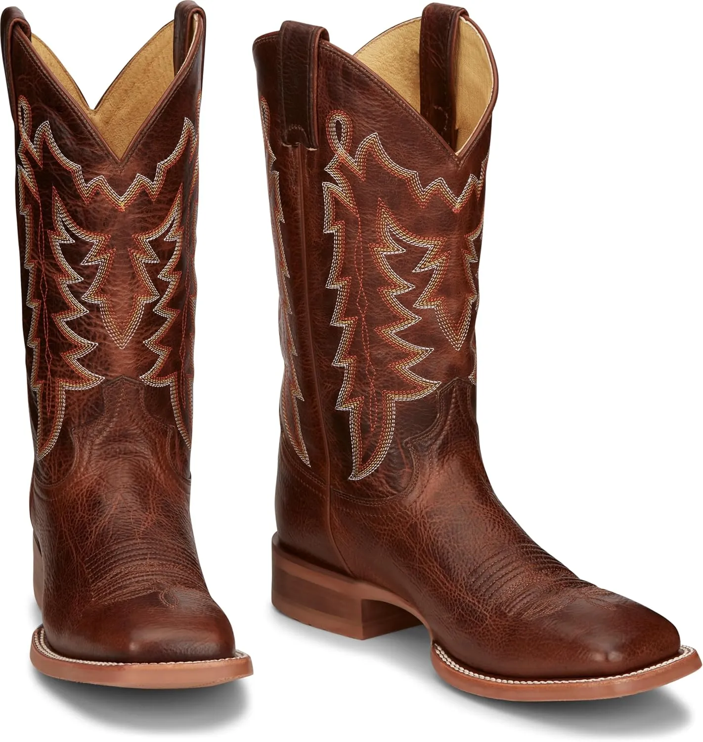 Justin Carsen 12" Square Toe Western Boot for Men - Hand-Distressed Leather, Bold Stitching, Orthotic Comfort, Rubber Outsole