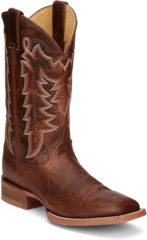 Justin Carsen 12" Square Toe Western Boot for Men - Hand-Distressed Leather, Bold Stitching, Orthotic Comfort, Rubber Outsole