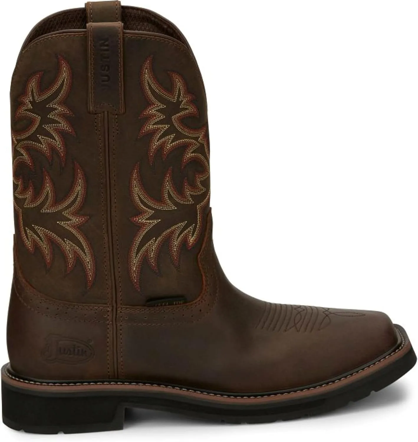 Justin Driller 11" Square Steel Toe Men's Boot, Durable Leather, Slip-Resistant, Comfort Cushioned Insole for Work Safety