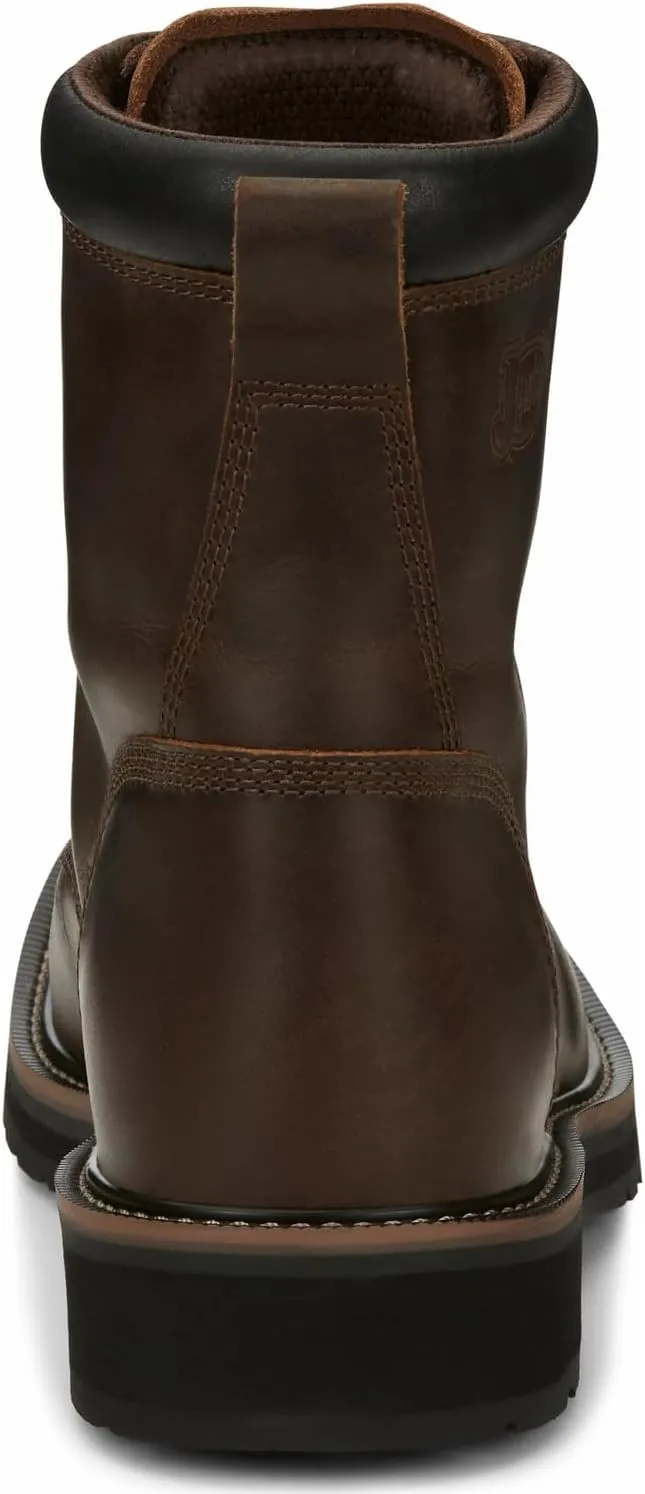 Justin Pulley 8" Work Boots for Men - Square Toe Full-Grain Leather Upper with Oil- and Slip-Resistant Rubber Outsole, EH-Rated