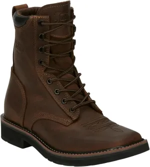 Justin Pulley 8" Work Boots for Men - Square Toe Full-Grain Leather Upper with Oil- and Slip-Resistant Rubber Outsole, EH-Rated