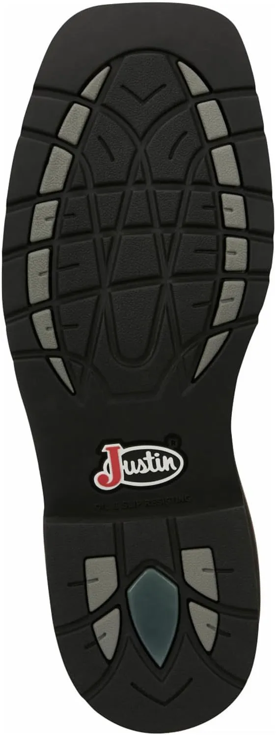 Justin Pulley 8" Work Boots for Men - Square Toe Full-Grain Leather Upper with Oil- and Slip-Resistant Rubber Outsole, EH-Rated