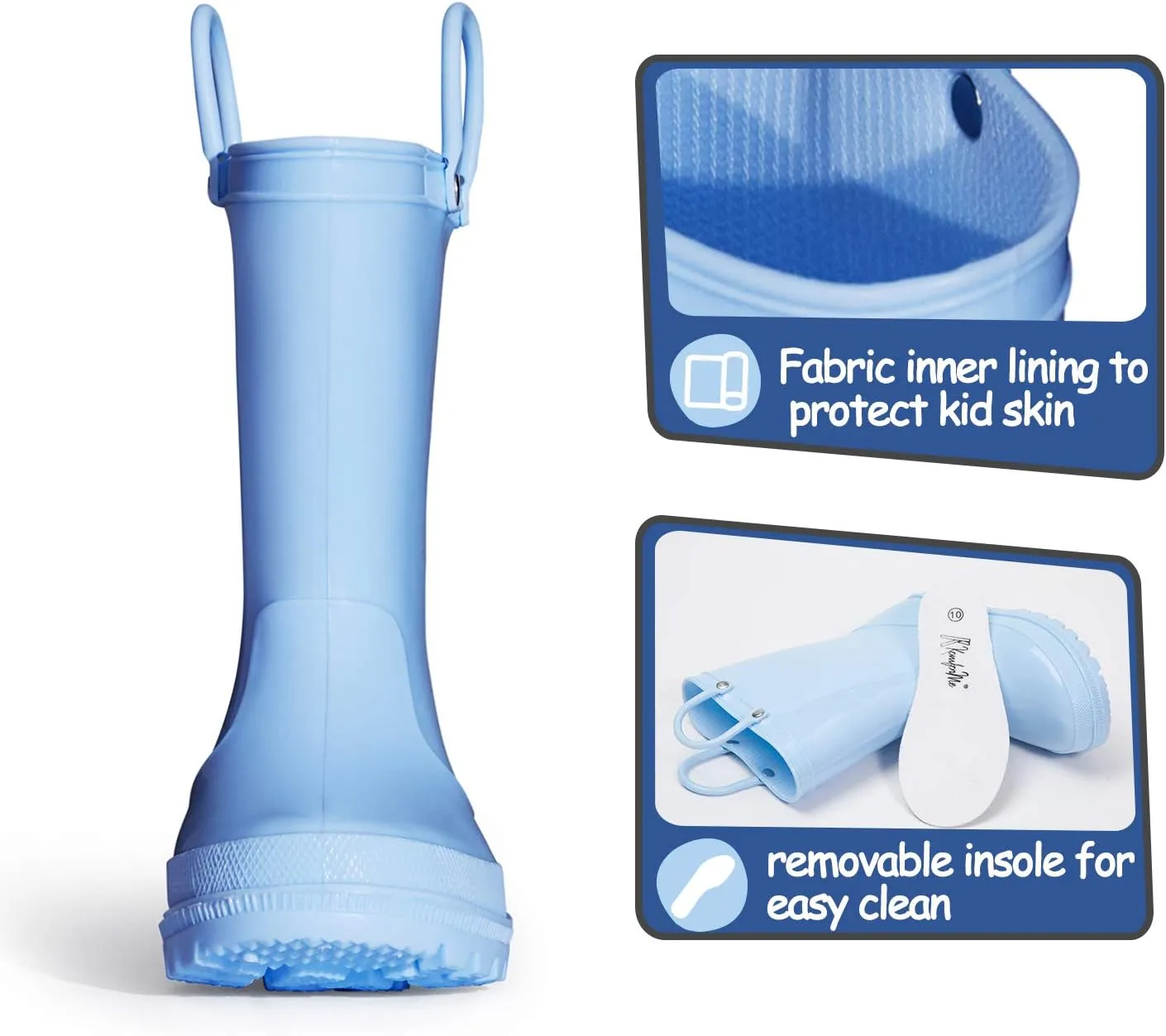 K KomForme Kids Girls & Boys Rain Boots with Easy-on Handles Waterproof Outdoors
