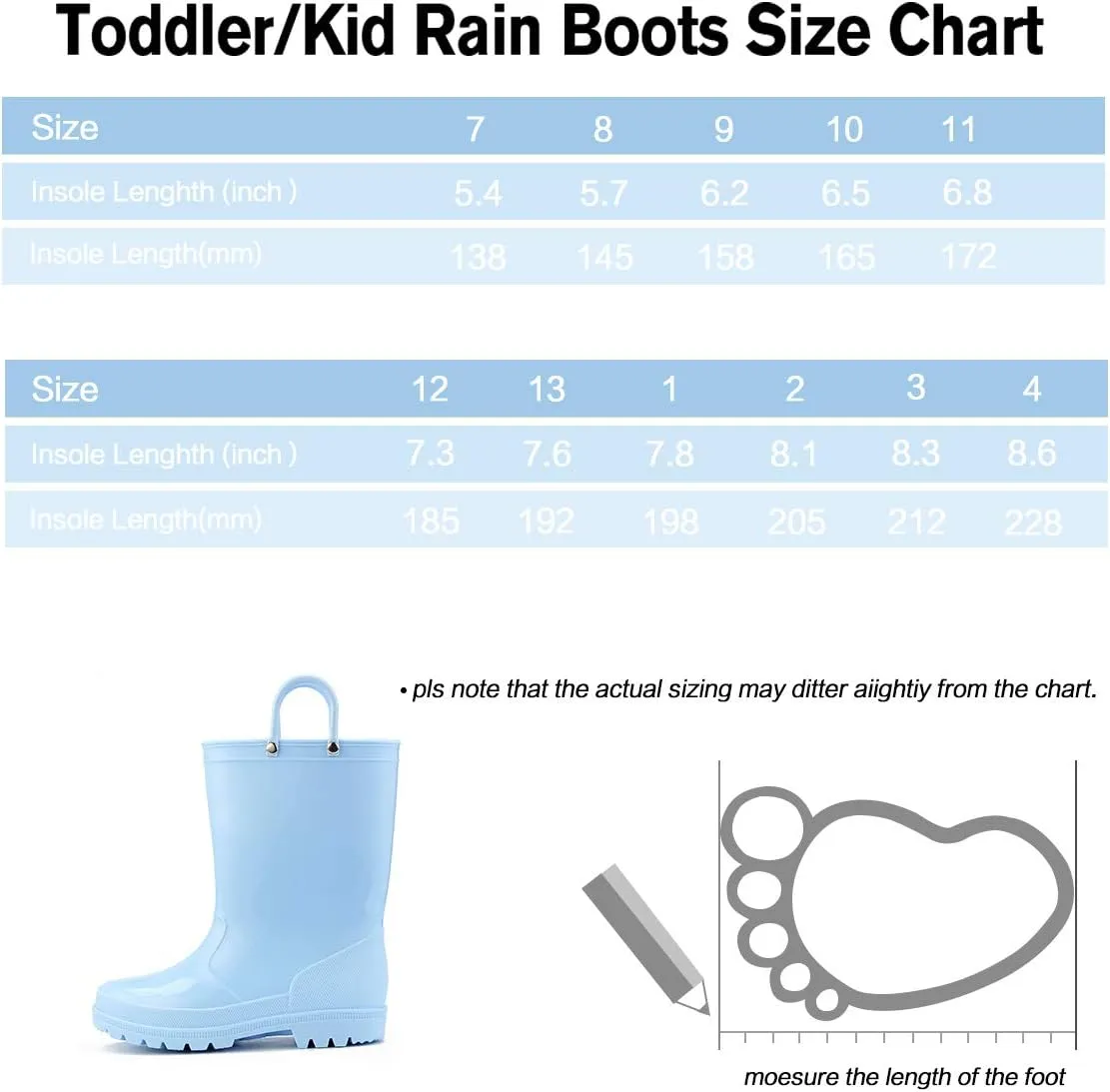 K KomForme Kids Girls & Boys Rain Boots with Easy-on Handles Waterproof Outdoors