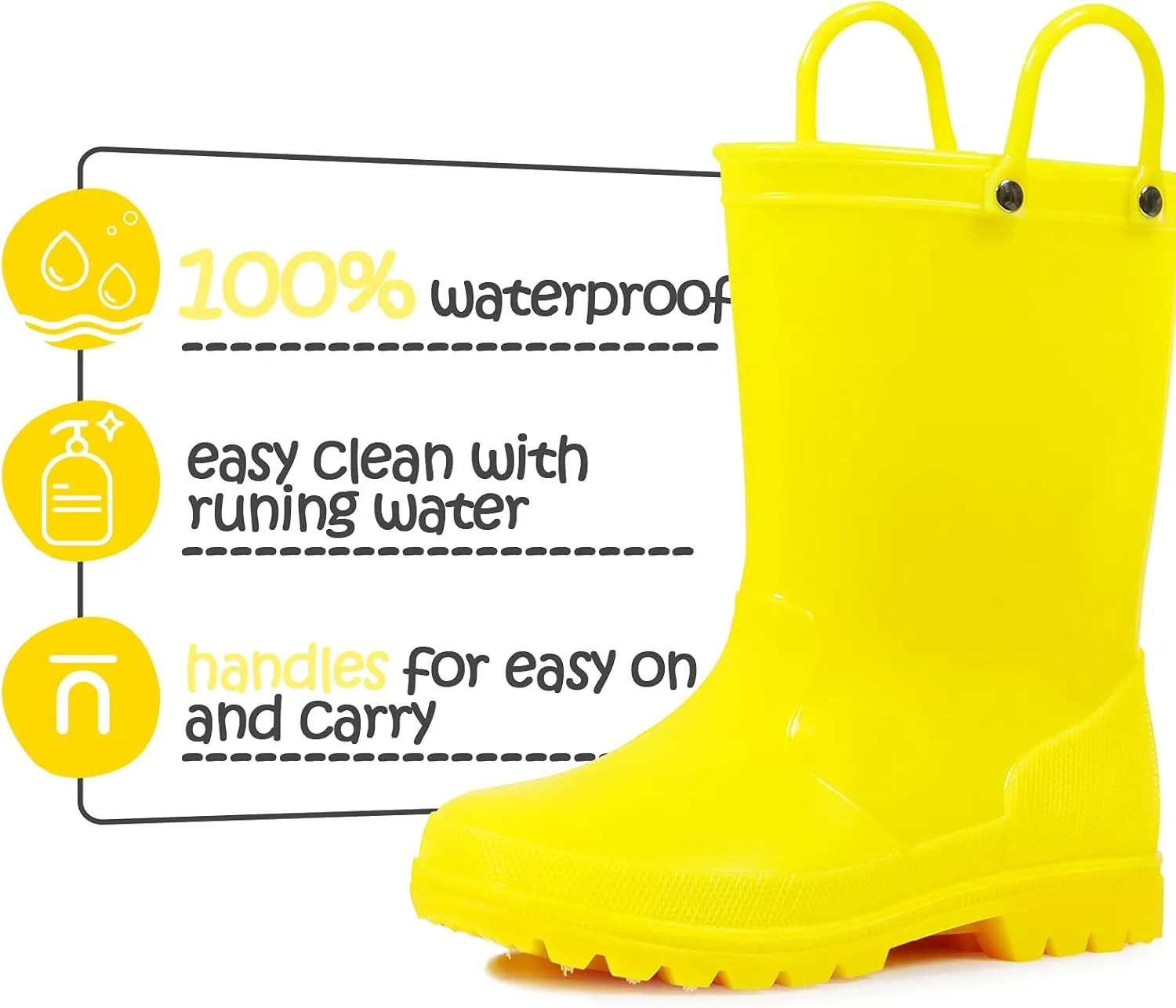 K KomForme Kids Girls & Boys Rain Boots with Easy-on Handles Waterproof Outdoors