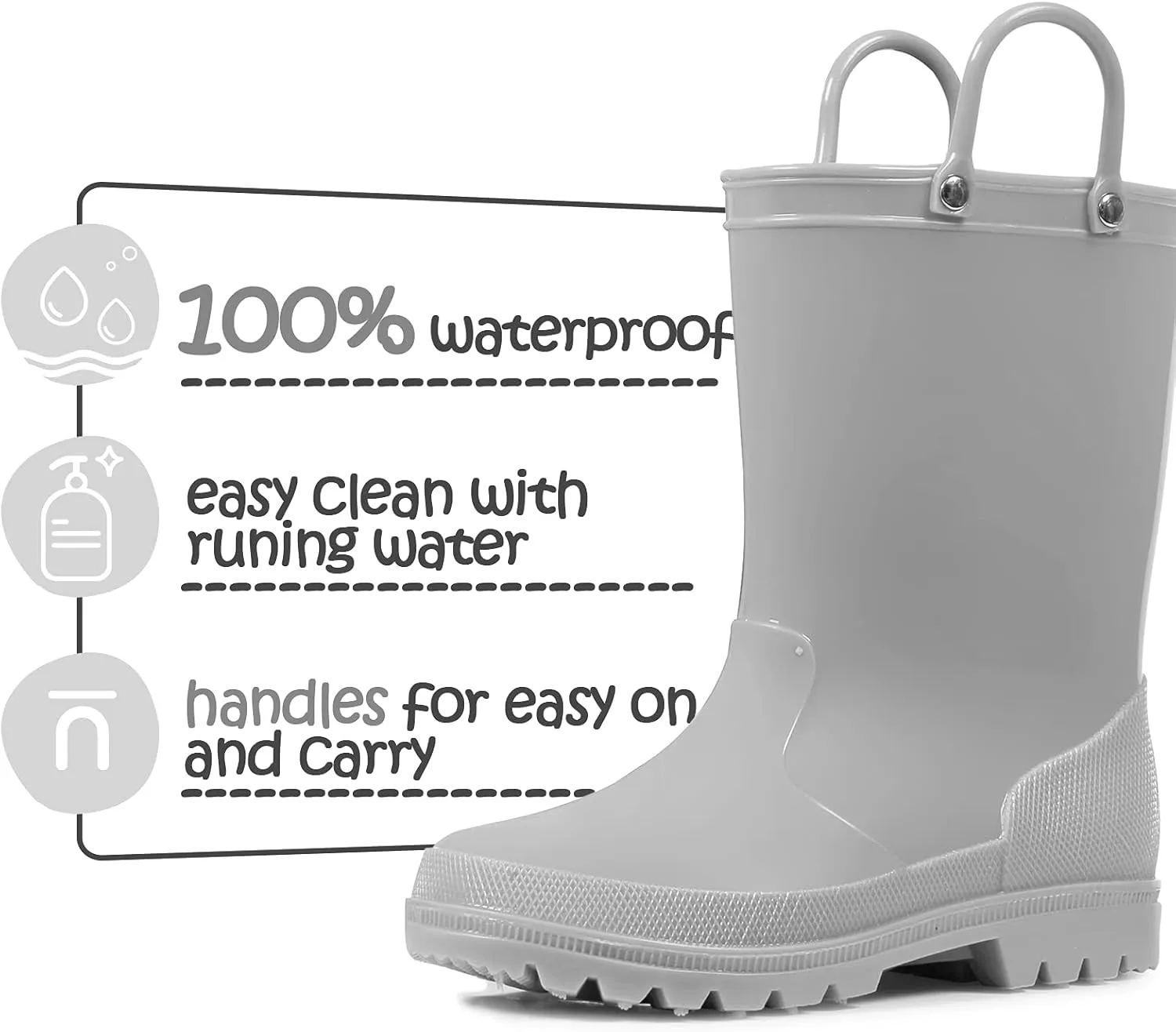 K KomForme Kids Girls & Boys Rain Boots with Easy-on Handles Waterproof Outdoors