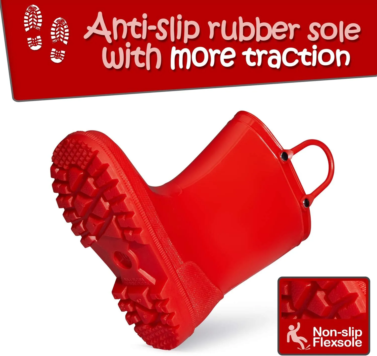 K KomForme Kids Girls & Boys Rain Boots with Easy-on Handles Waterproof Outdoors