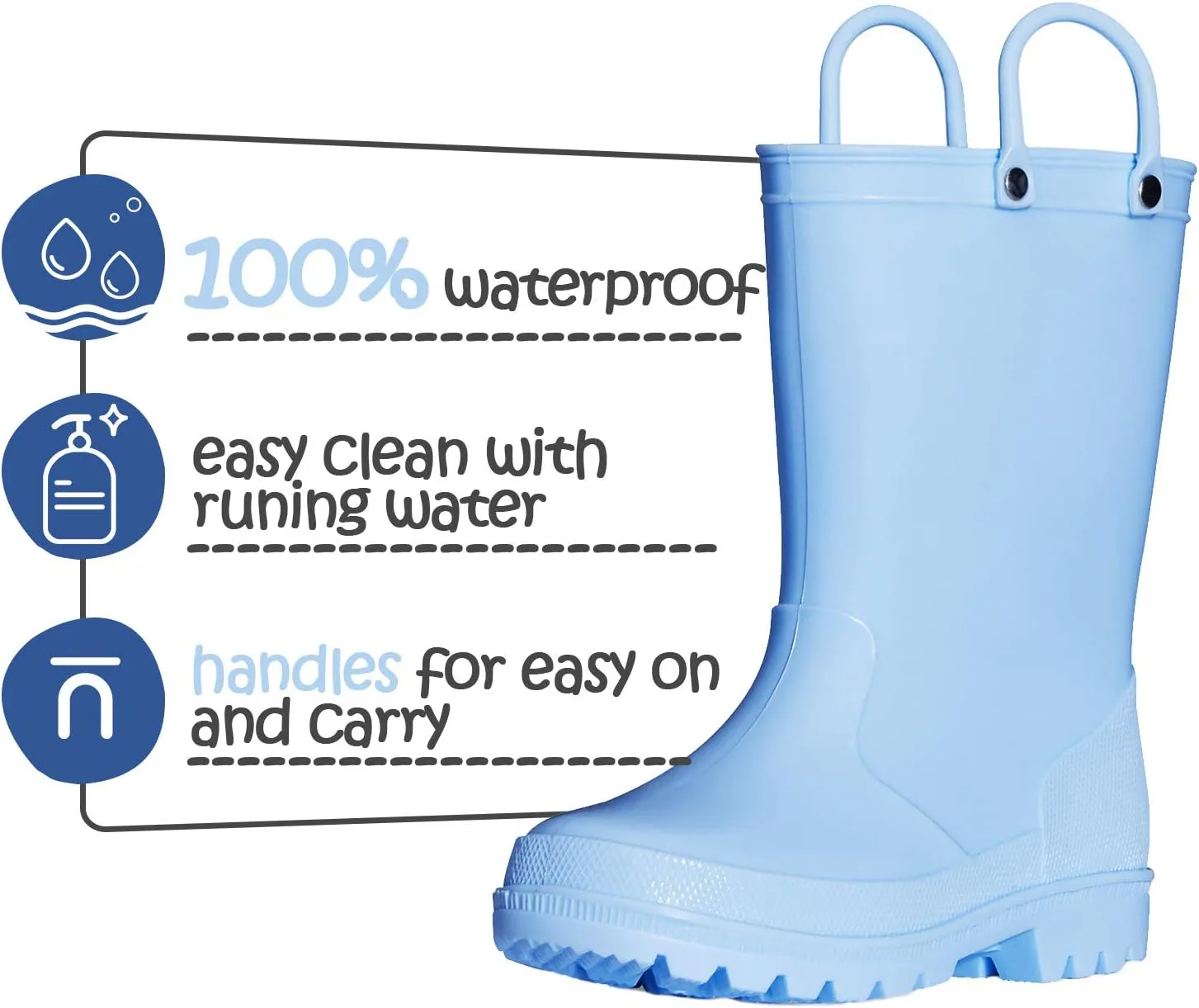 K KomForme Kids Girls & Boys Rain Boots with Easy-on Handles Waterproof Outdoors