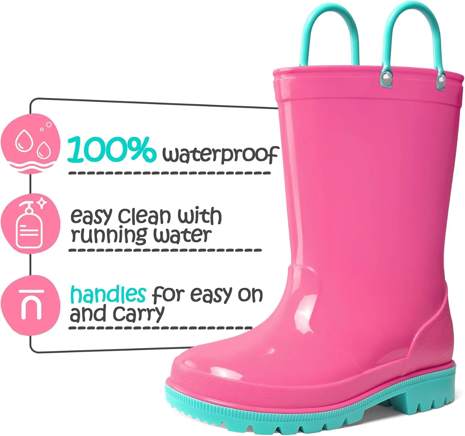 K KomForme Kids Girls & Boys Rain Boots with Easy-on Handles Waterproof Outdoors