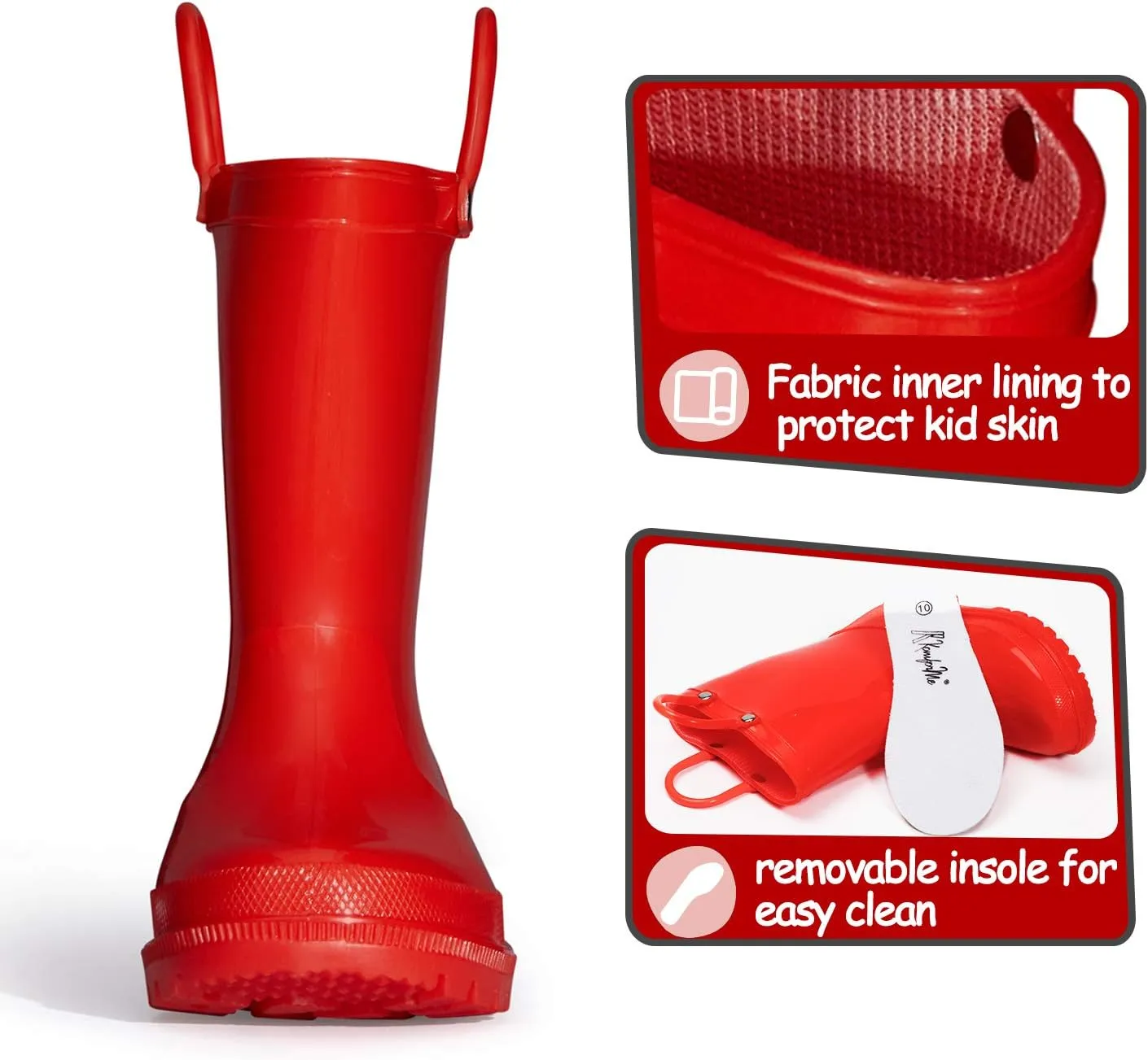 K KomForme Kids Girls & Boys Rain Boots with Easy-on Handles Waterproof Outdoors