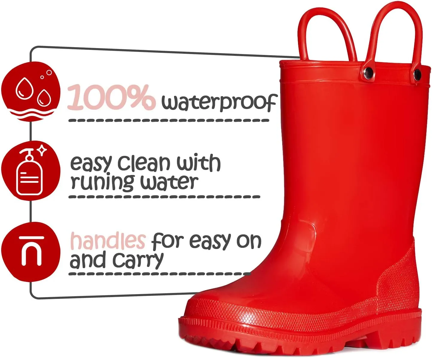 K KomForme Kids Girls & Boys Rain Boots with Easy-on Handles Waterproof Outdoors