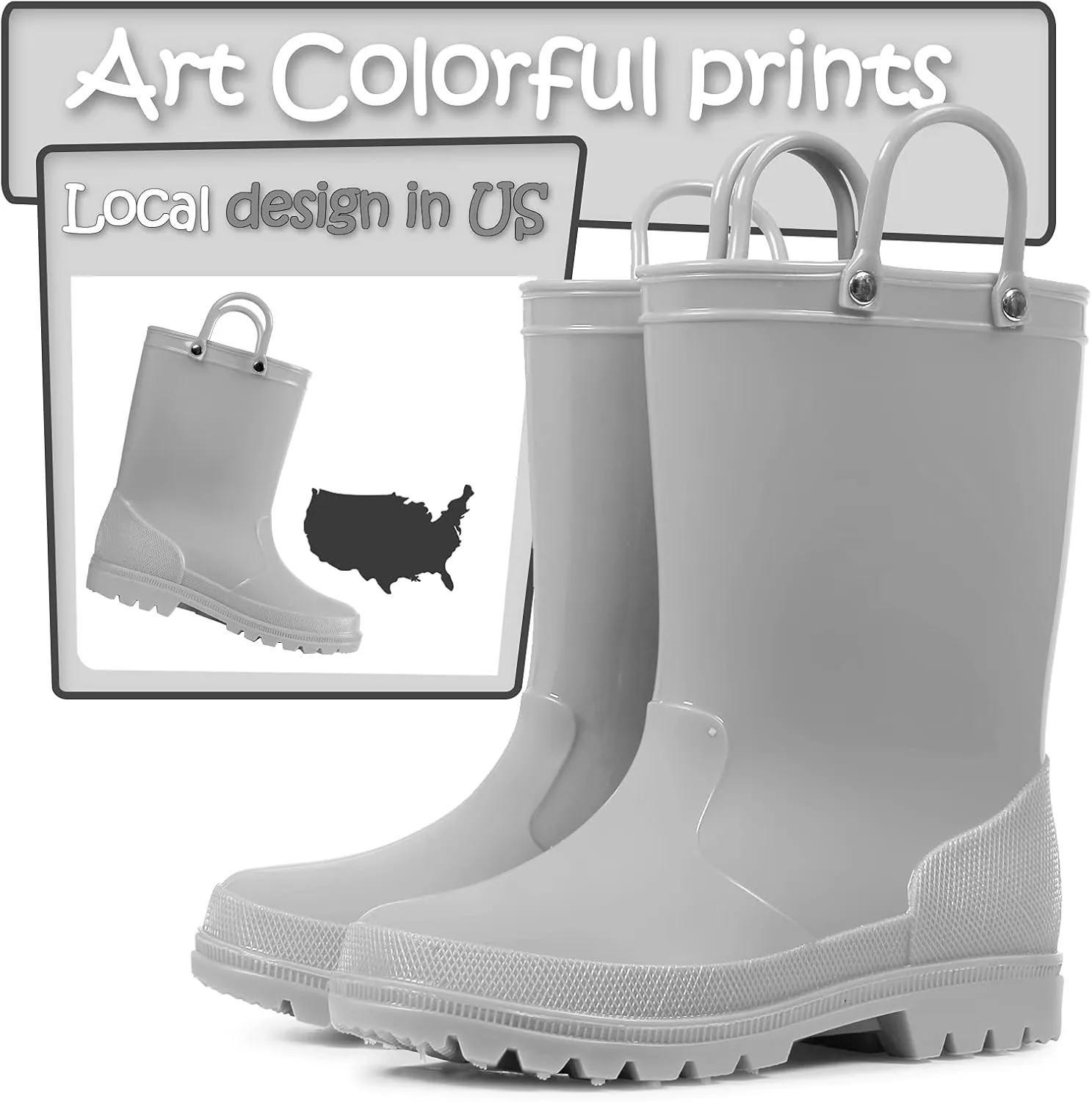 K KomForme Kids Girls & Boys Rain Boots with Easy-on Handles Waterproof Outdoors