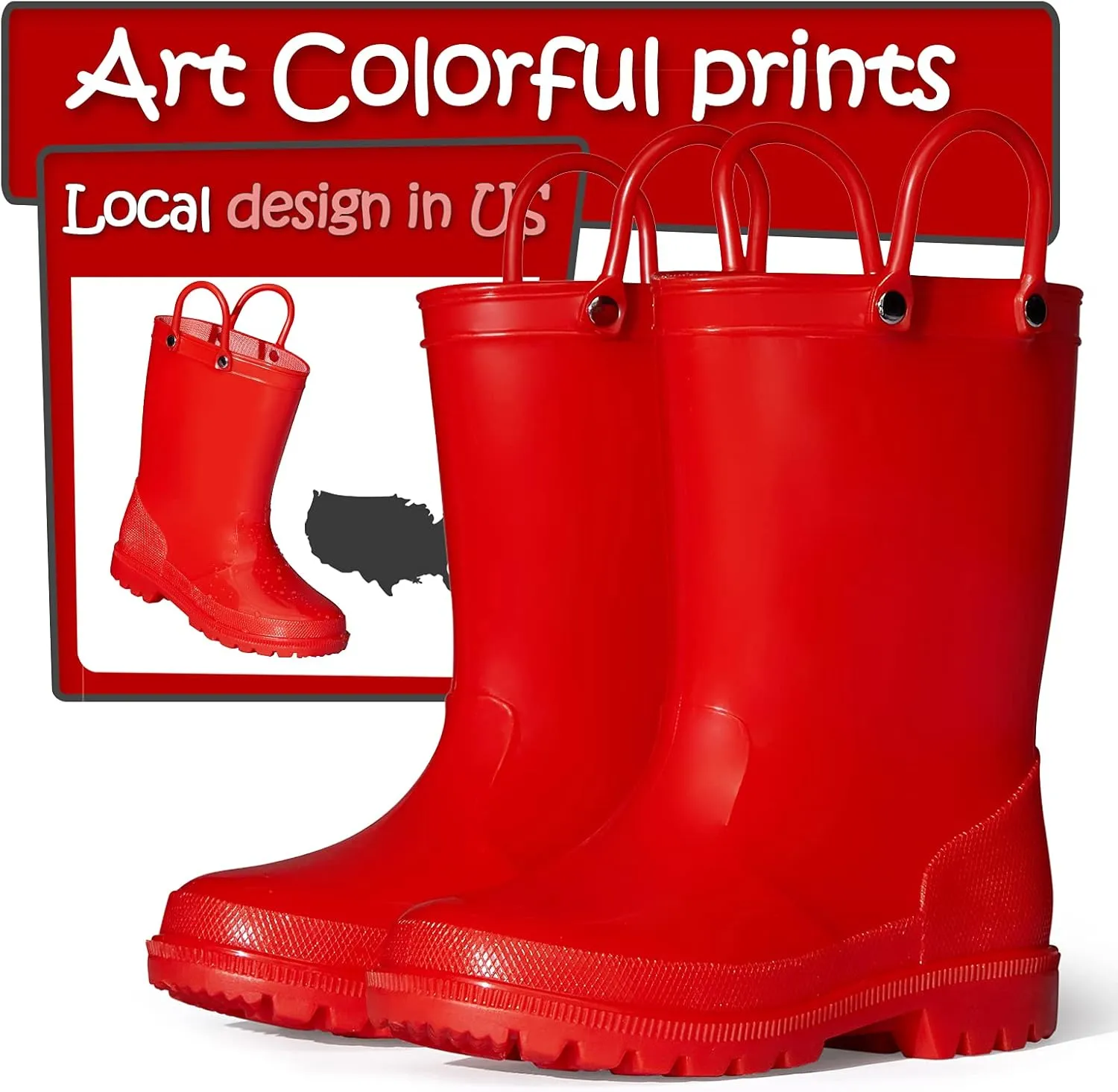 K KomForme Kids Girls & Boys Rain Boots with Easy-on Handles Waterproof Outdoors