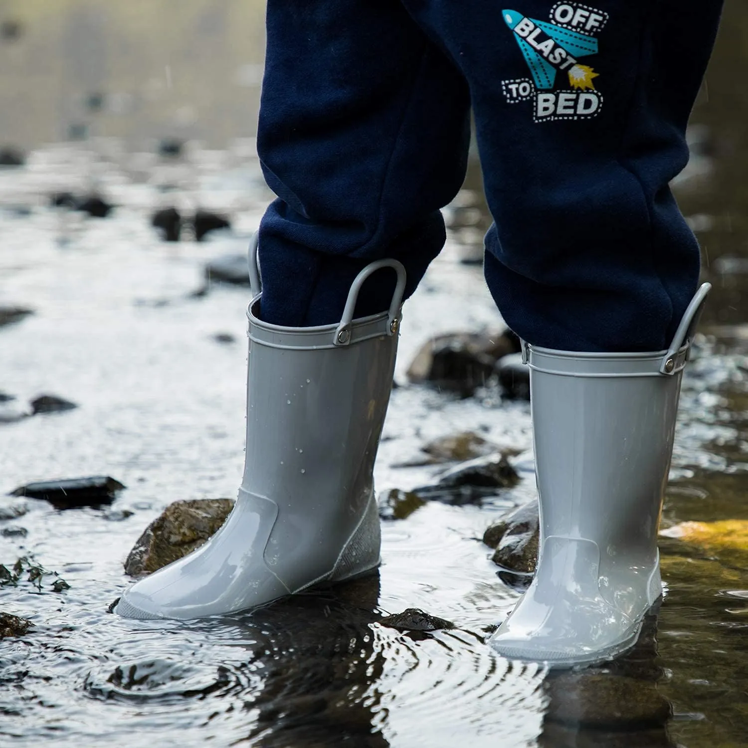K KomForme Kids Girls & Boys Rain Boots with Easy-on Handles Waterproof Outdoors
