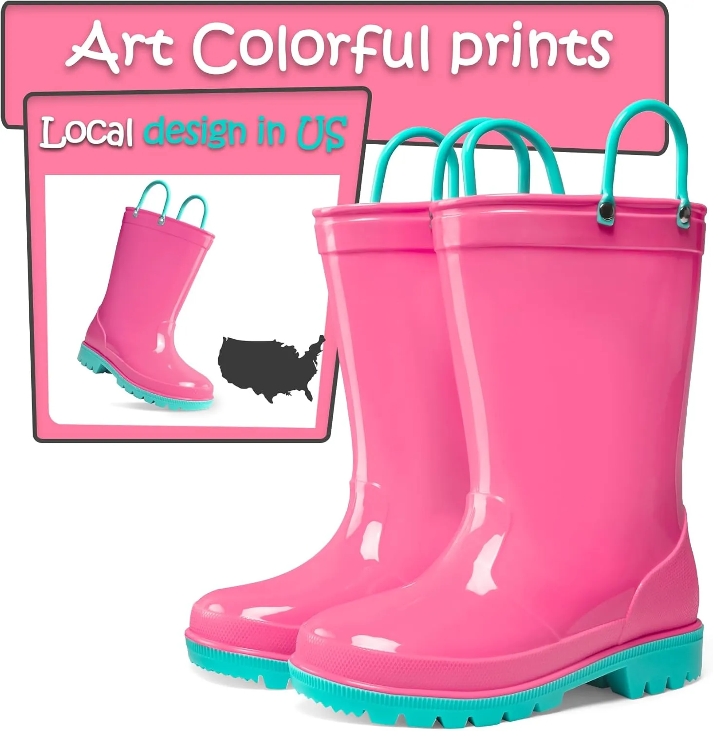 K KomForme Kids Girls & Boys Rain Boots with Easy-on Handles Waterproof Outdoors