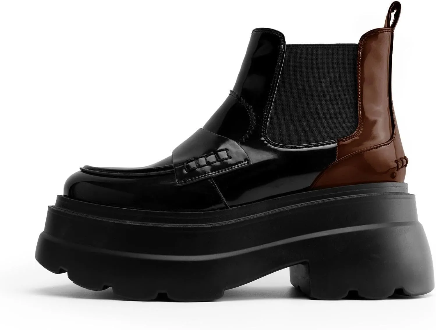 KaroNairy Platform Ankle Boots for Women Chelsea Boots Round Toe Chunky Heel Slip on Lug Sole Short Boots Black
