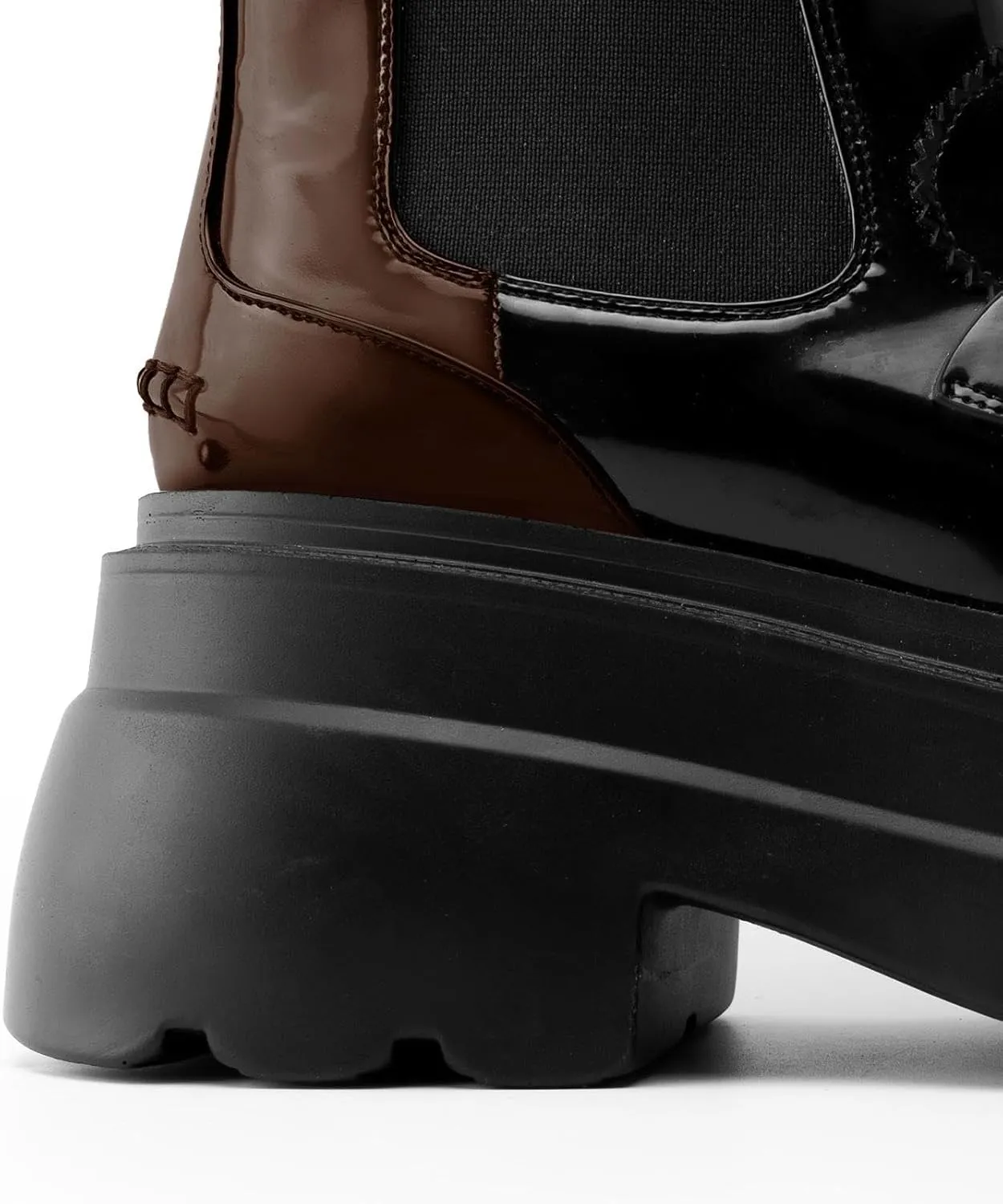 KaroNairy Platform Ankle Boots for Women Chelsea Boots Round Toe Chunky Heel Slip on Lug Sole Short Boots Black