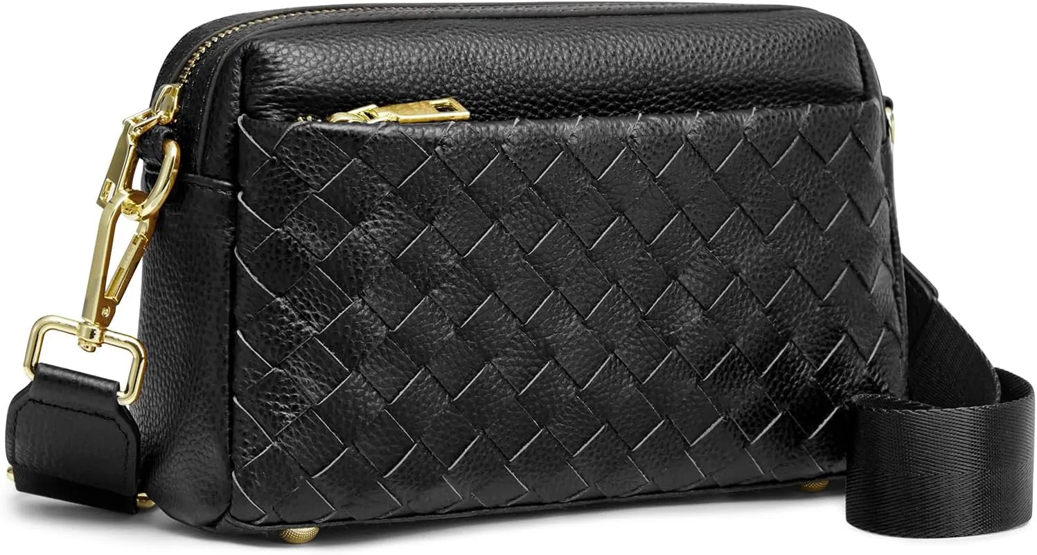 Kattee Woven Bag for Women, Small Soft Genuine Leather Shoulder Purses and Handbags Crossbody