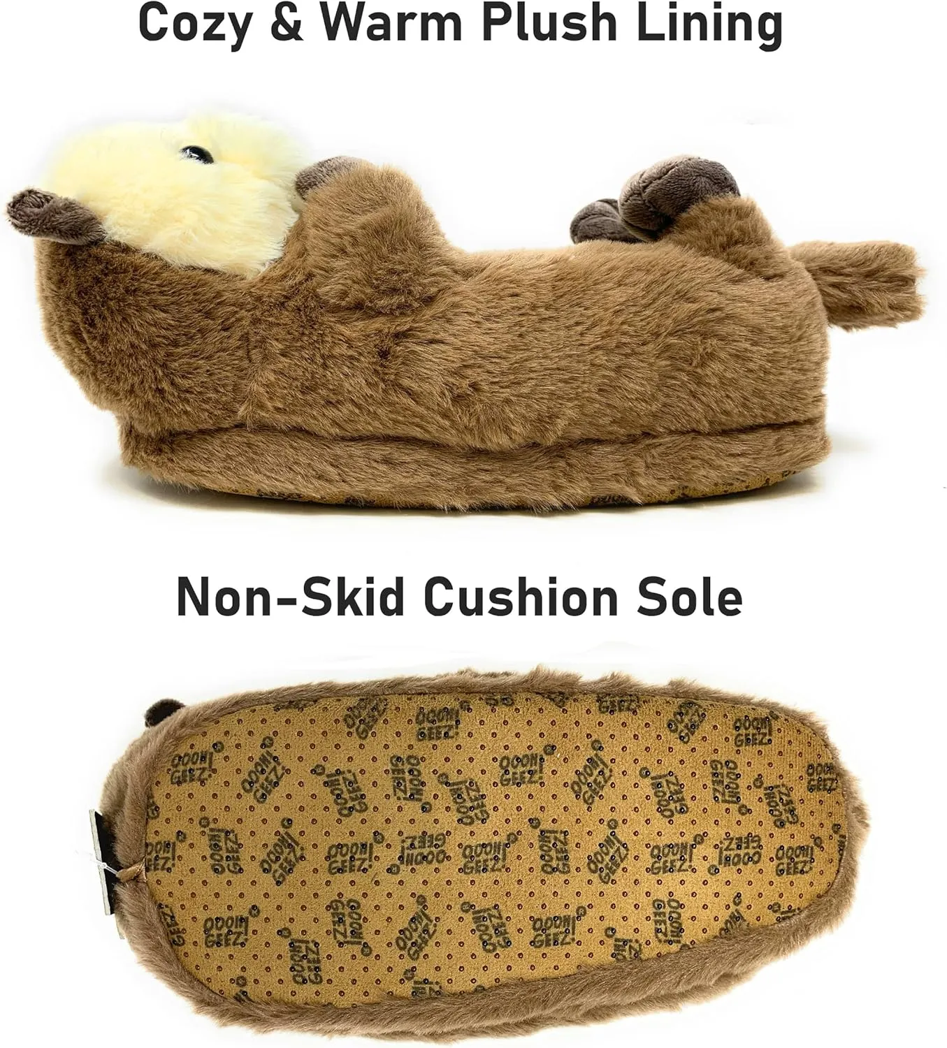 Kids Funny Soft Fuzzy Animal Slippers, Cute Cozy Non-Slip House Shoes for Boys & Girls, Shoe Size 1-4
