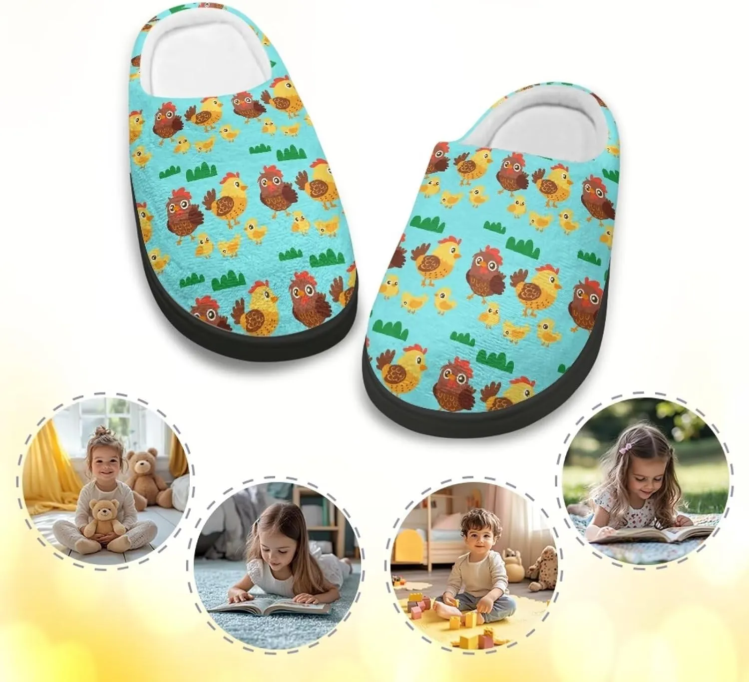 Kids Fuzzy Warm House Slippers for Girls Non Slip Rubber Sole Home Slippers for Toddlers Size 9-15