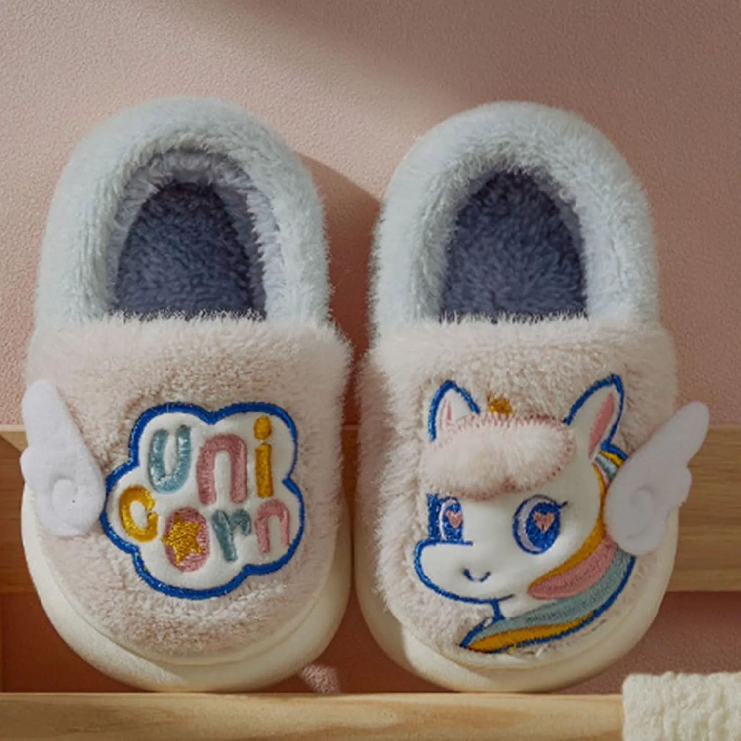 Kids Warm Slippers for House : Fur Lined Cartoon Animal Winter Indoor Slippers for Toddler Boys Girls Cute Fluffy Slip On Non-slip Shoes