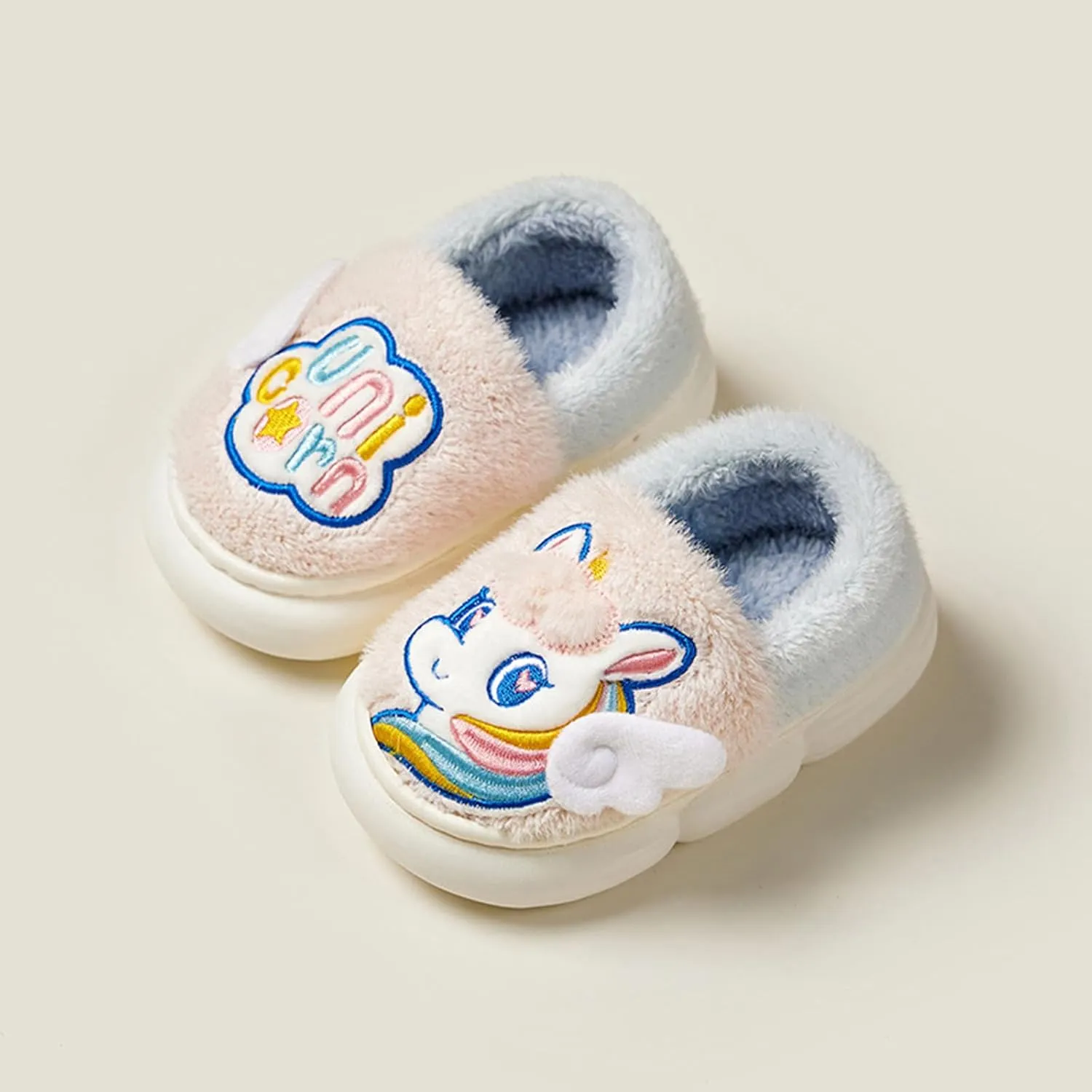 Kids Warm Slippers for House : Fur Lined Cartoon Animal Winter Indoor Slippers for Toddler Boys Girls Cute Fluffy Slip On Non-slip Shoes
