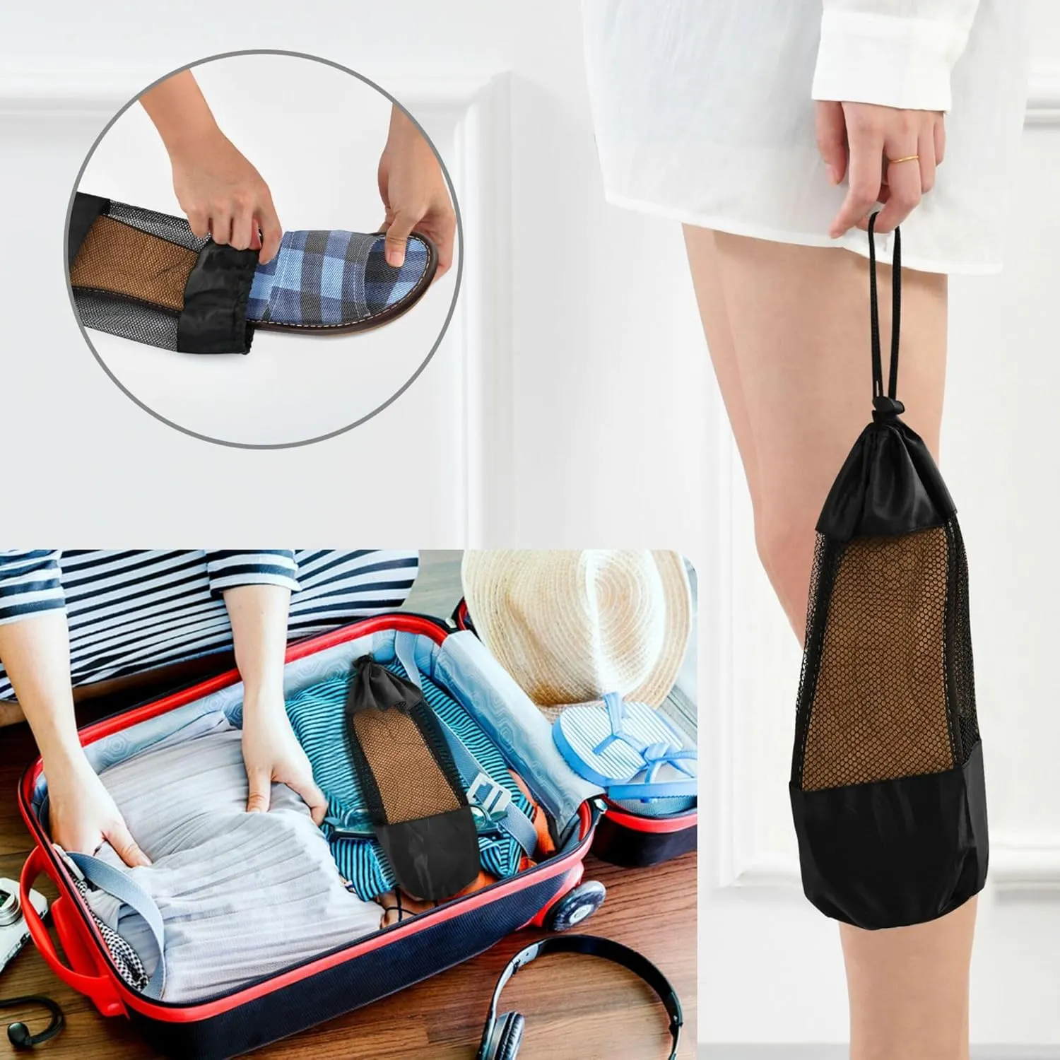 KLL Shower Slippers Indoor Reusable Soft Slip on Open Toe Home Shoes for Guest, Hotel, Travel, Airplane