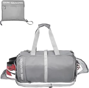 Krone Kalpasmos Small Gym Bag, Gym Bag for Men/Women with Shoe Compartment, Foldable Sports Duffel Bag, Gym Shoe Bag, Lightweight, Waterproof, Grey