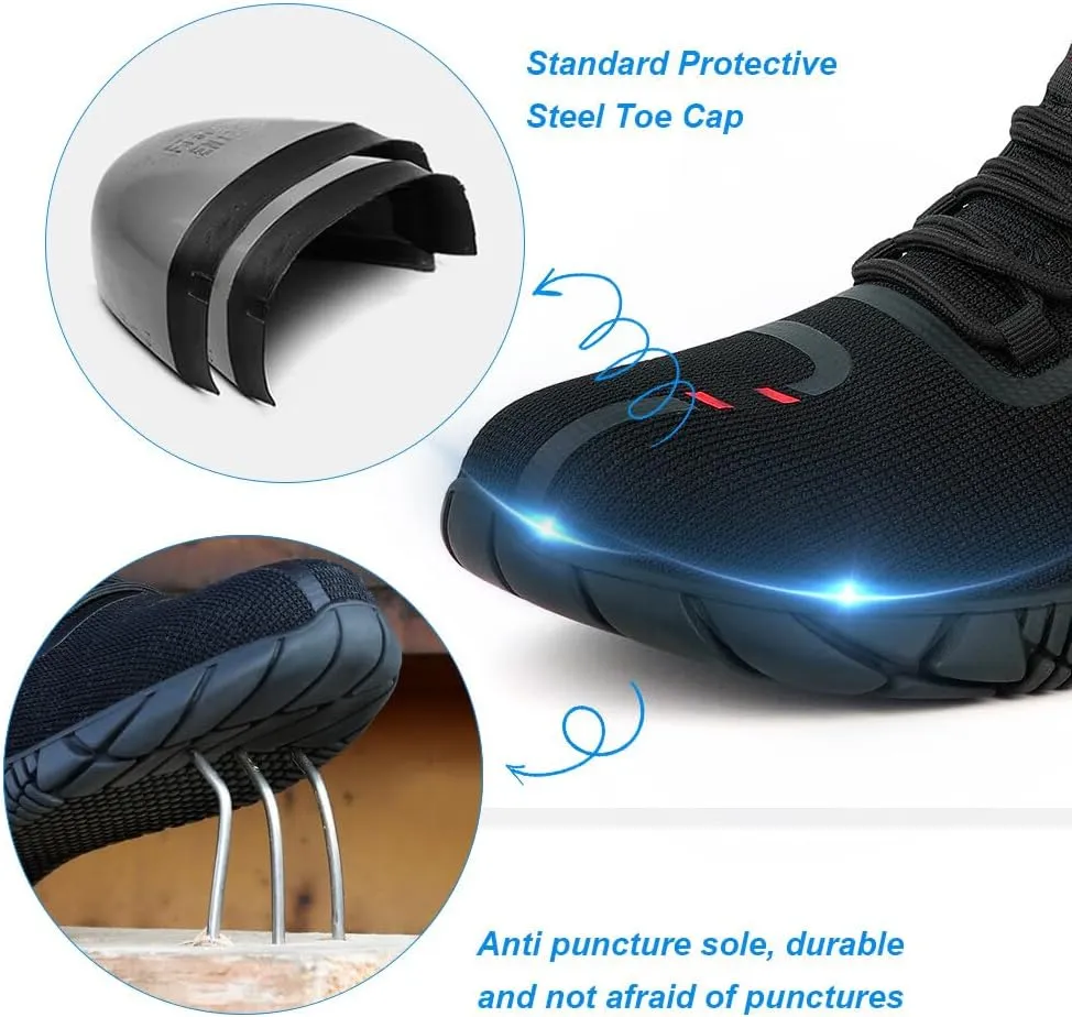 KUNWFNIX Steel Toe Sneakers for Men Women Lightweight Safety Shoes Comfortable Puncture Proof Slip On Composite Toe Work Shoes