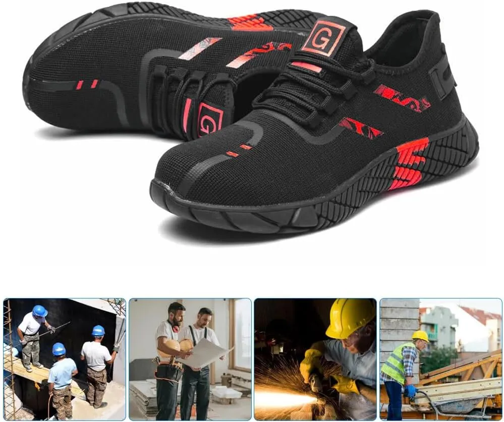 KUNWFNIX Steel Toe Sneakers for Men Women Lightweight Safety Shoes Comfortable Puncture Proof Slip On Composite Toe Work Shoes