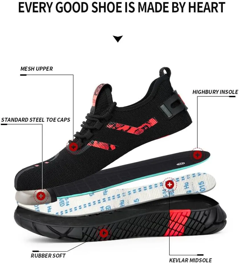 KUNWFNIX Steel Toe Sneakers for Men Women Lightweight Safety Shoes Comfortable Puncture Proof Slip On Composite Toe Work Shoes