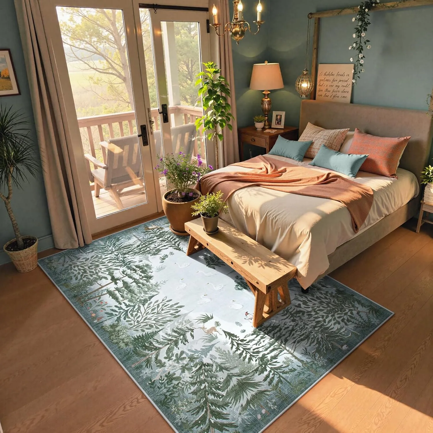 Lahome Winter Jungle 8x10 Rugs for Living Room, Washable Area Rugs 8x10 Dining Room Rug, Large Soft Bedroom Carpet Winter Forest Non Slip Non Shedding Indoor Carpet for Office Room Decor