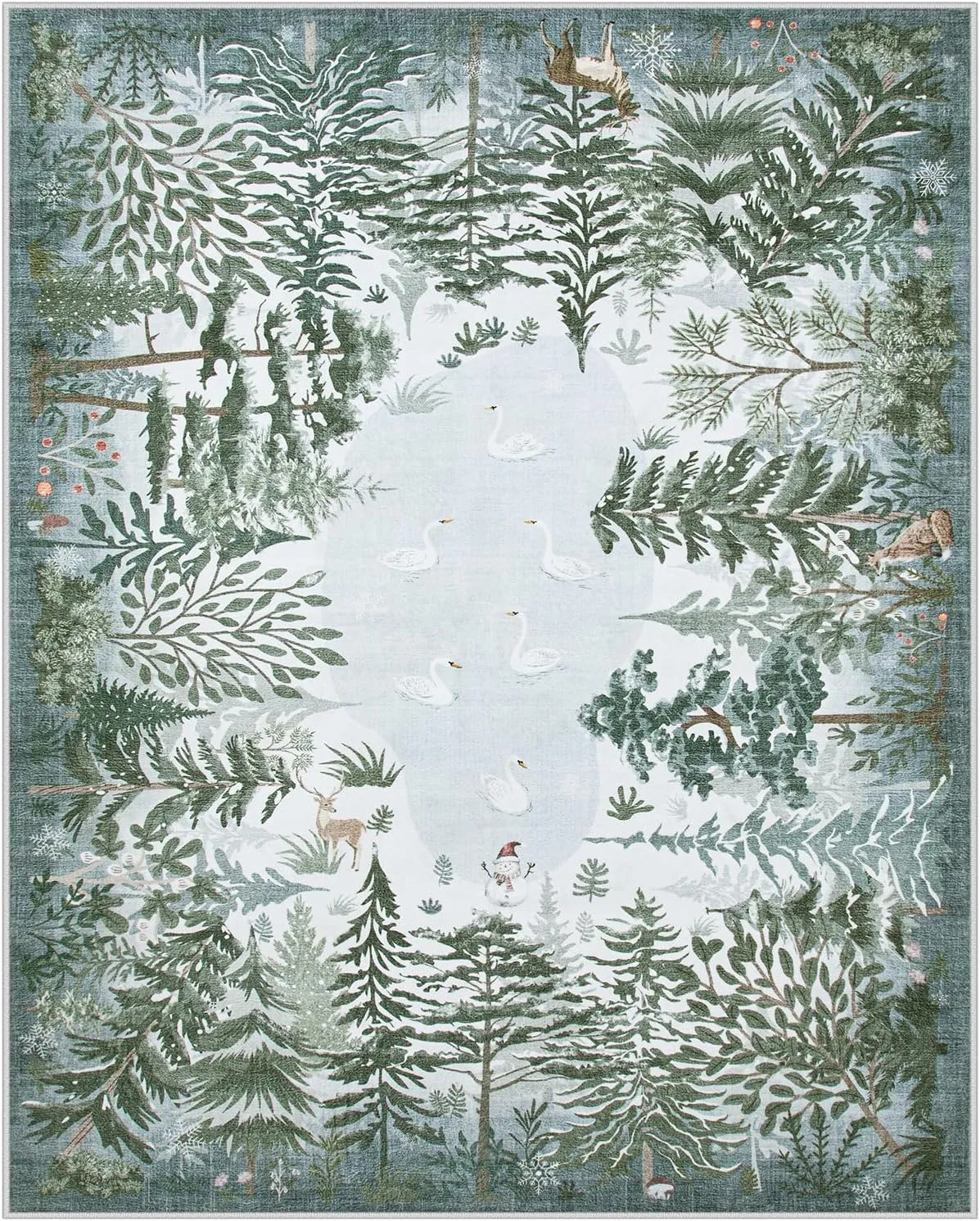 Lahome Winter Jungle 8x10 Rugs for Living Room, Washable Area Rugs 8x10 Dining Room Rug, Large Soft Bedroom Carpet Winter Forest Non Slip Non Shedding Indoor Carpet for Office Room Decor