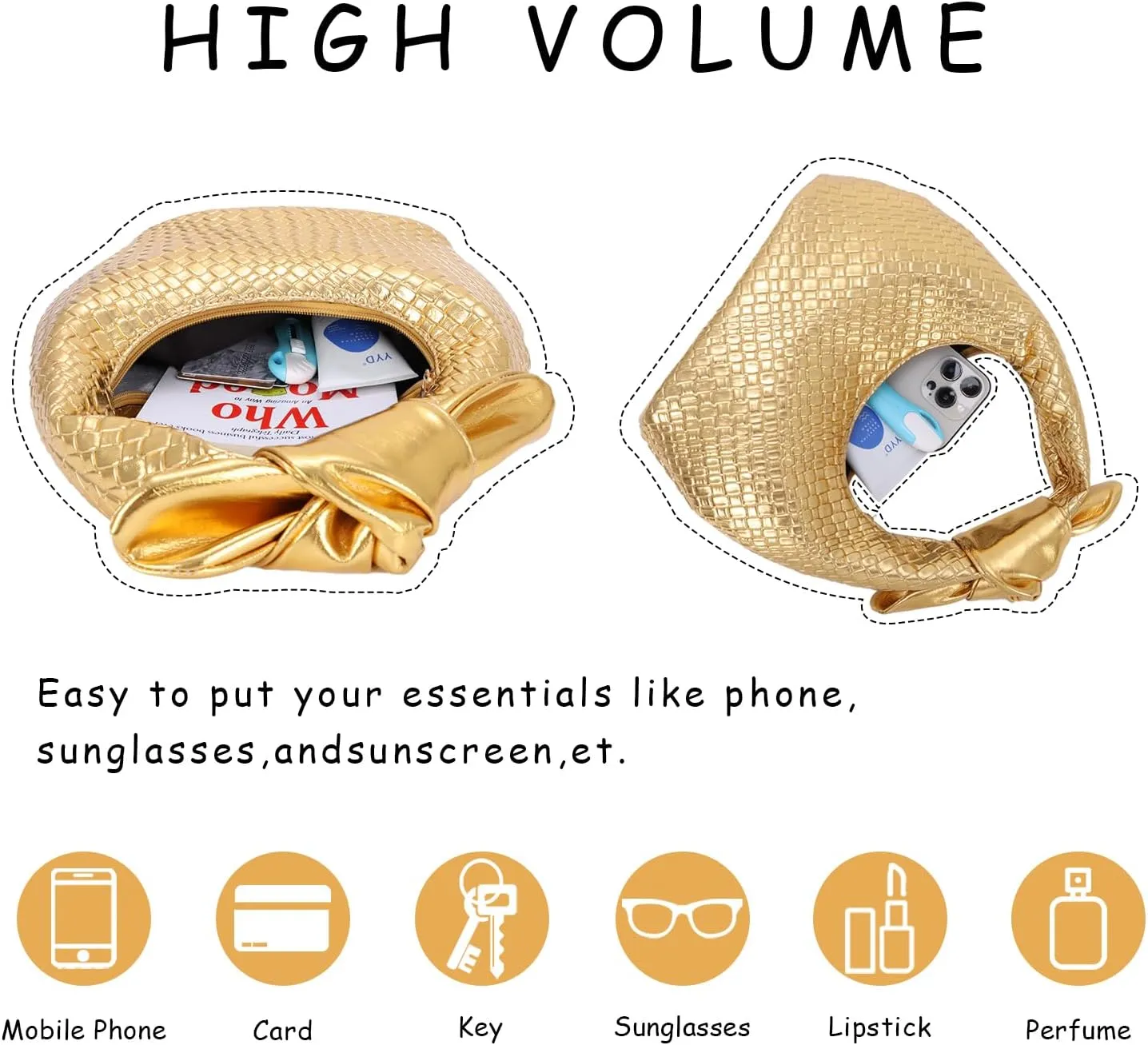 Lanpet Woven Handbag for Women,Knotted Clutch Purse Soft Vegan Leather Hobo bag,Dumpling Evening Bag for Formal Party Wedding