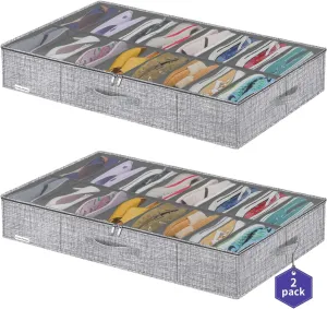 Large Shoe Storage Boxes Fit 16x2 Pairs, Shoe Organizer for Closet with Clear Cover, Space Saving Foldable Shoe Sneaker Container Bin Holder, 37.8"x23.6"x5.9", White Black, ZMXXUBS16P2