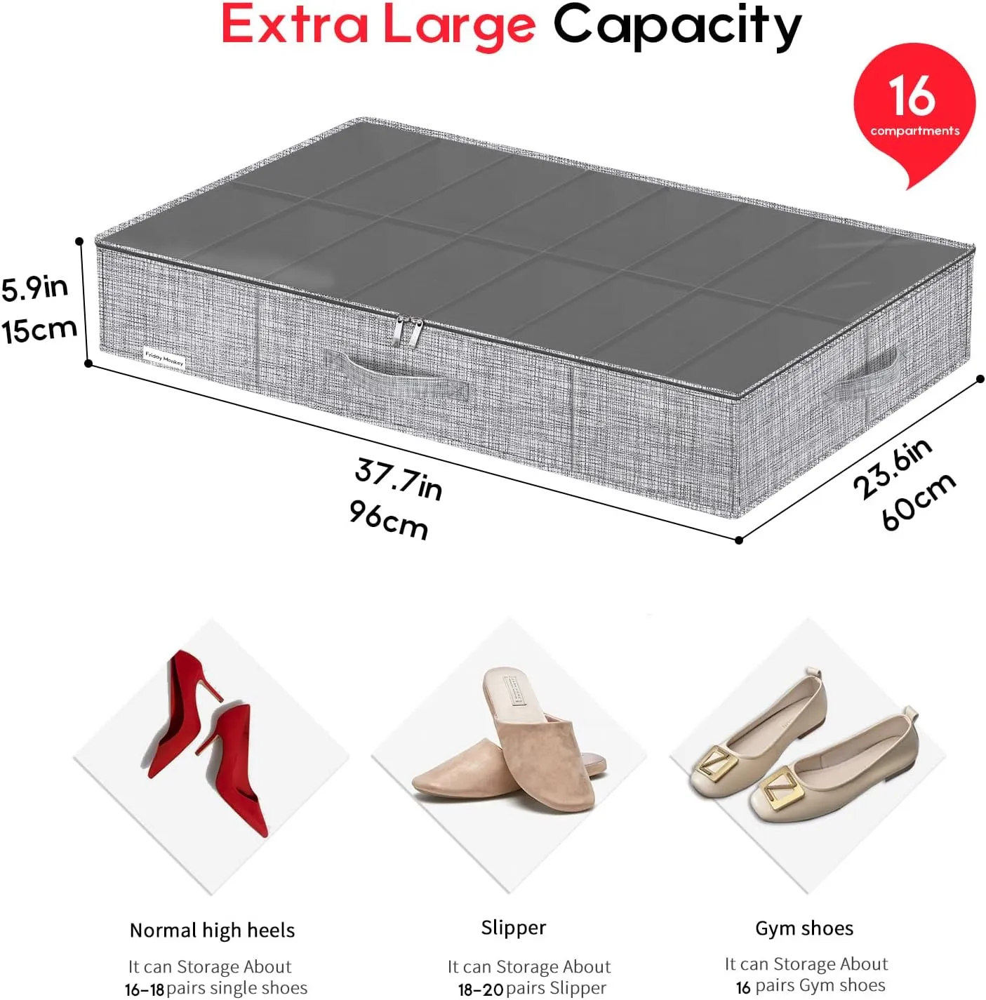 Large Shoe Storage Boxes Fit 16x2 Pairs, Shoe Organizer for Closet with Clear Cover, Space Saving Foldable Shoe Sneaker Container Bin Holder, 37.8"x23.6"x5.9", White Black, ZMXXUBS16P2