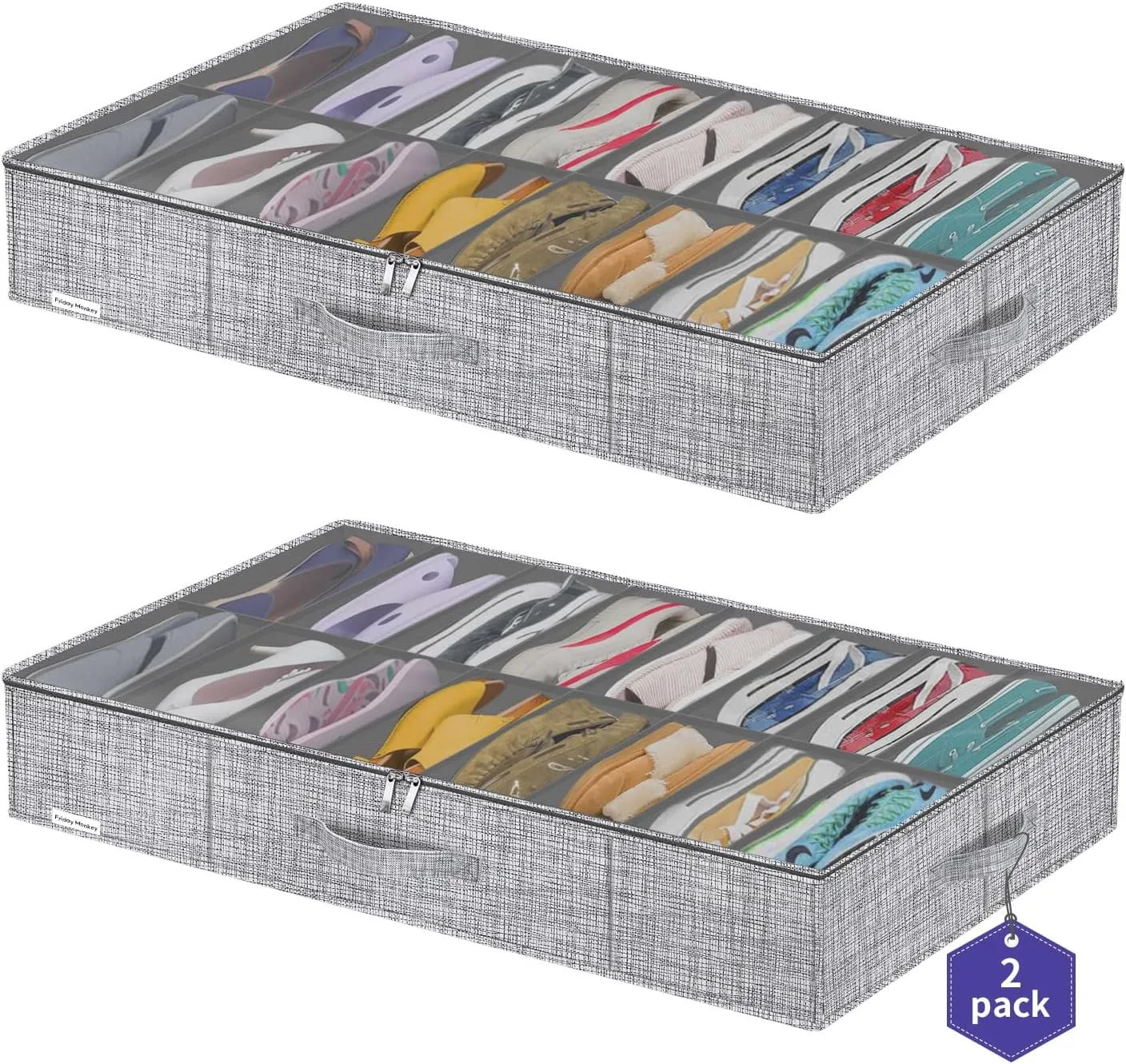 Large Shoe Storage Boxes Fit 16x2 Pairs, Shoe Organizer for Closet with Clear Cover, Space Saving Foldable Shoe Sneaker Container Bin Holder, 37.8"x23.6"x5.9", White Black, ZMXXUBS16P2