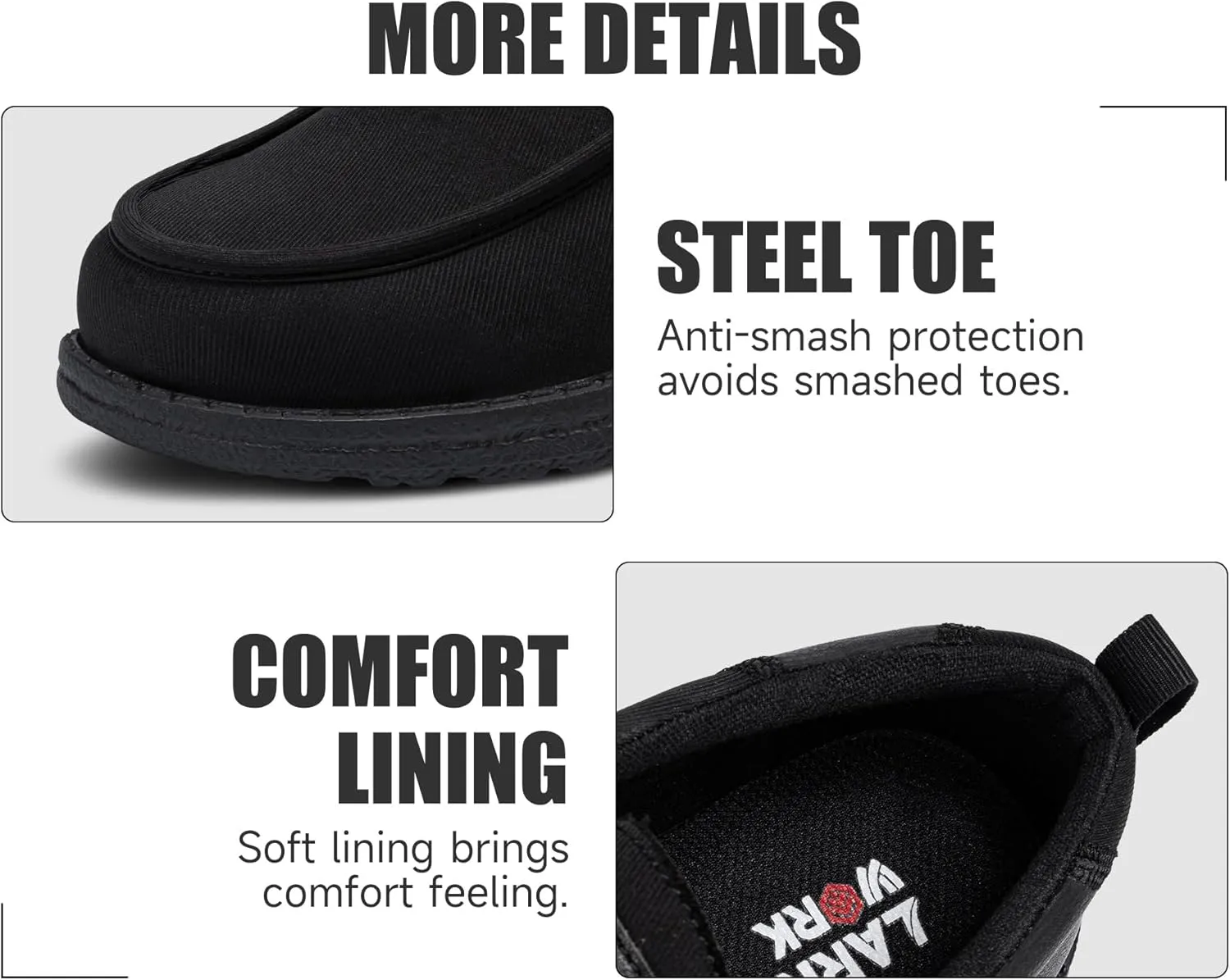 LARNMERN Steel Toe Slip On Work Shoes Mens Safety Sneakers Walking Shoe Lightweight Steel Toe Loafers