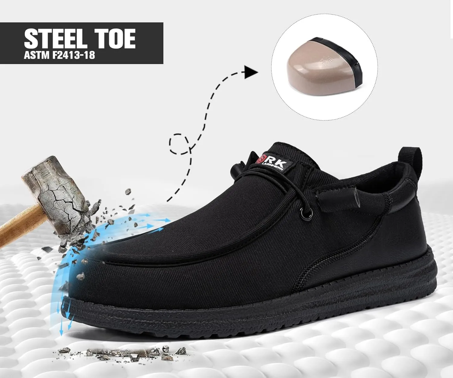 LARNMERN Steel Toe Slip On Work Shoes Mens Safety Sneakers Walking Shoe Lightweight Steel Toe Loafers