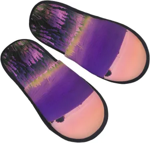 Lavender Meadow at Sunset Spring Printed Slippers Cozy Indoor Slide Unisex House Slippers Soft Plush Slip-on Slippers