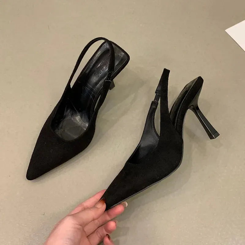 LBSFY  -  2024 Spring Brown Green New Women Sandal Fashion Pointed Toe Shallow Slip On Dress Mules Shoes Thin Low Heel Slingback Sandal