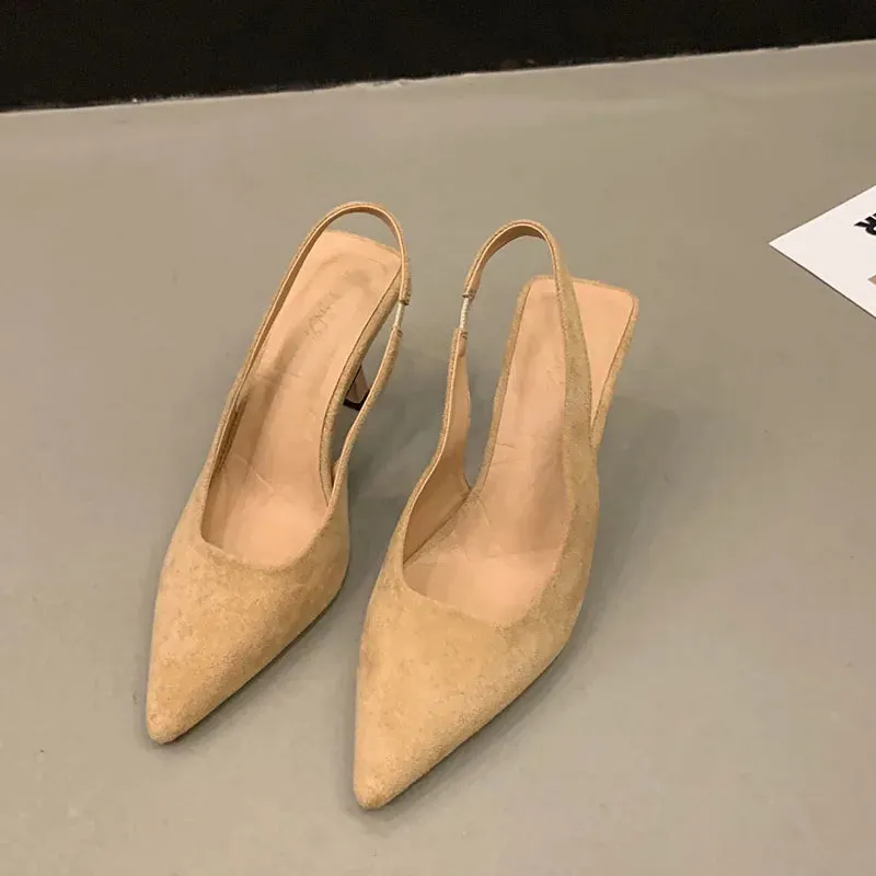 LBSFY  -  2024 Spring Brown Green New Women Sandal Fashion Pointed Toe Shallow Slip On Dress Mules Shoes Thin Low Heel Slingback Sandal