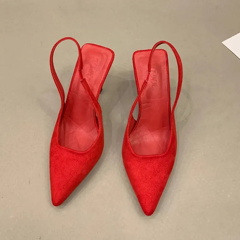 LBSFY  -  2024 Spring Brown Green New Women Sandal Fashion Pointed Toe Shallow Slip On Dress Mules Shoes Thin Low Heel Slingback Sandal